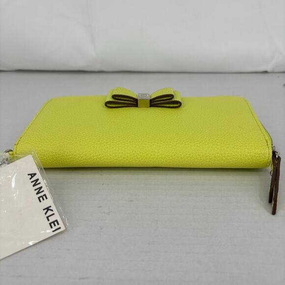 Anne Klein Slim Z/A Wallet Zip Around Wristlet Yellow Bow Detail New 7.5 Inch - Picture 6 of 10